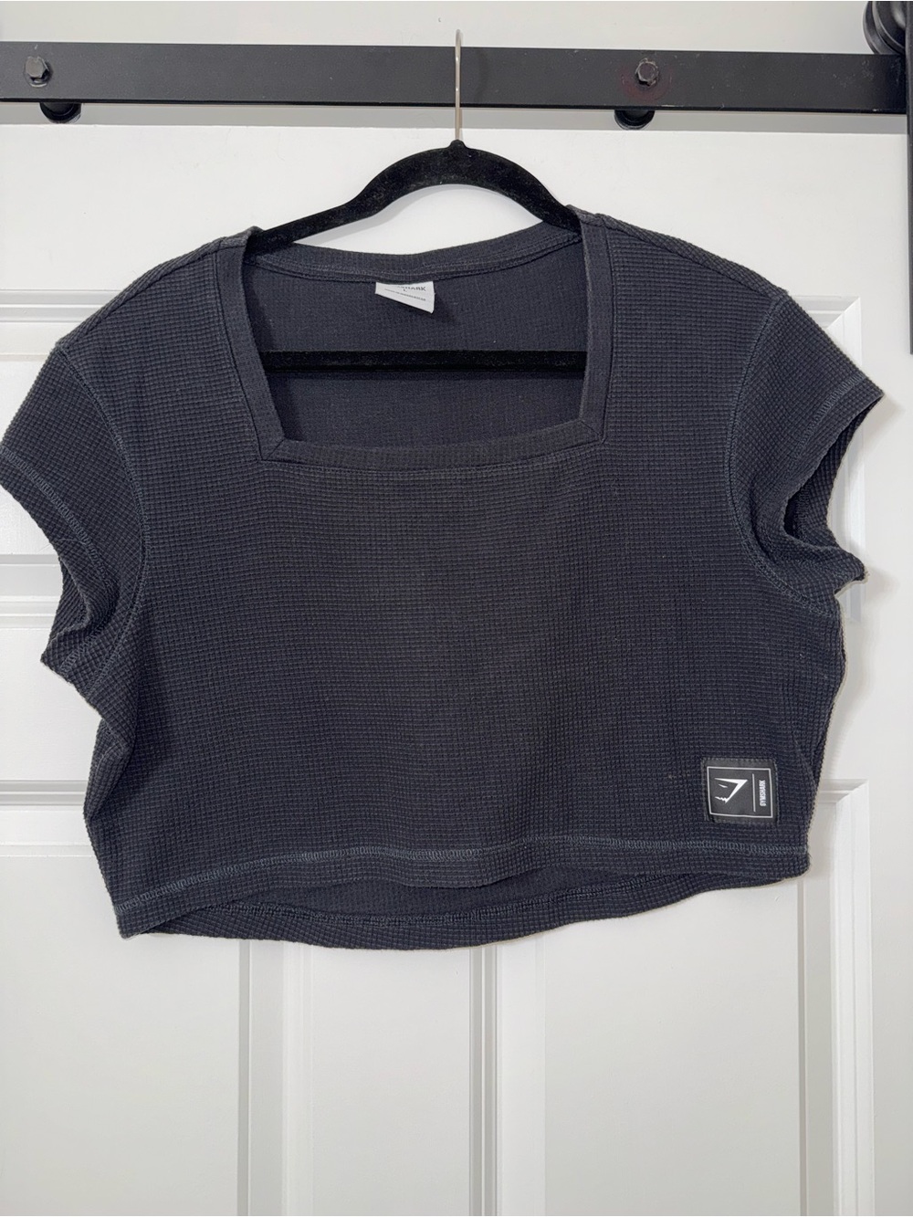 Gymshark Charcoal Black Waffle Crop Top with Square Neck
